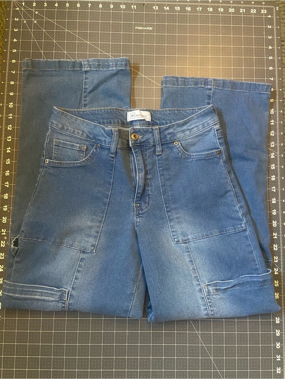 RE Generation by Celebrity Pink Wide Leg Cargo Jeans Carpenter Style 9/29